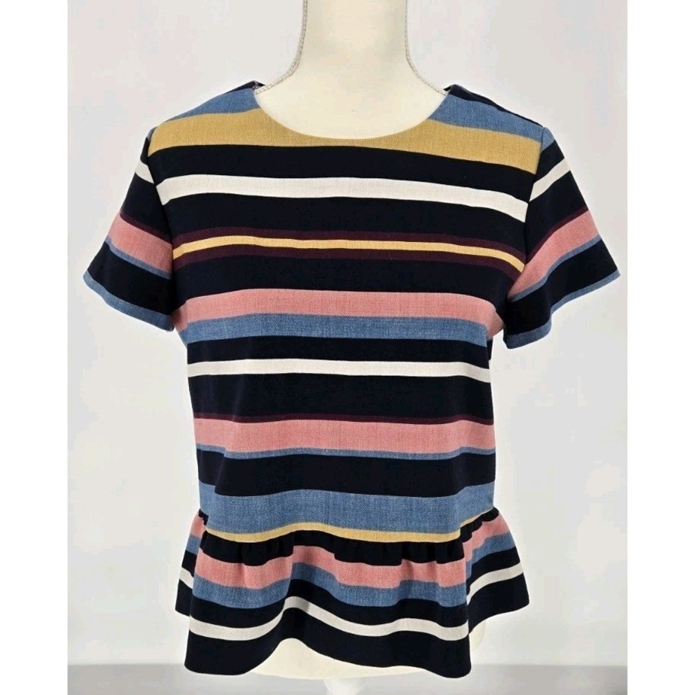 Halogen Striped Preppyโ Peplum Blouse MEDIUM Nordstrom Classic Business Casual